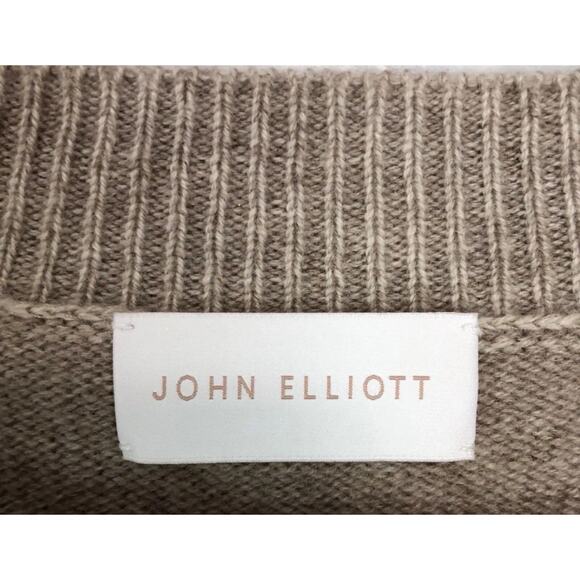 John Elliott Womens Two Tone Crewneck Wool Cashmere Crop Sweater Oatmeal Large - Picture 3 of 4